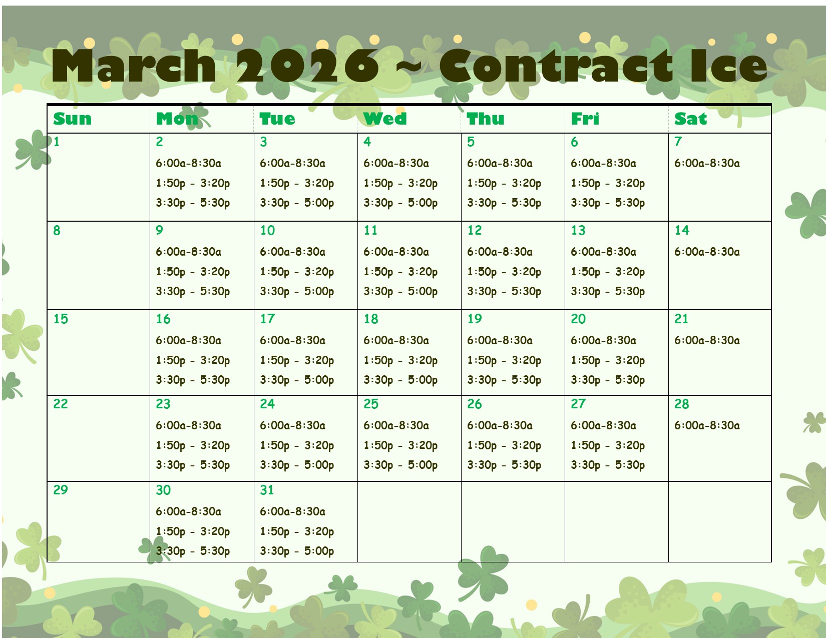 February 2026 Contract Ice